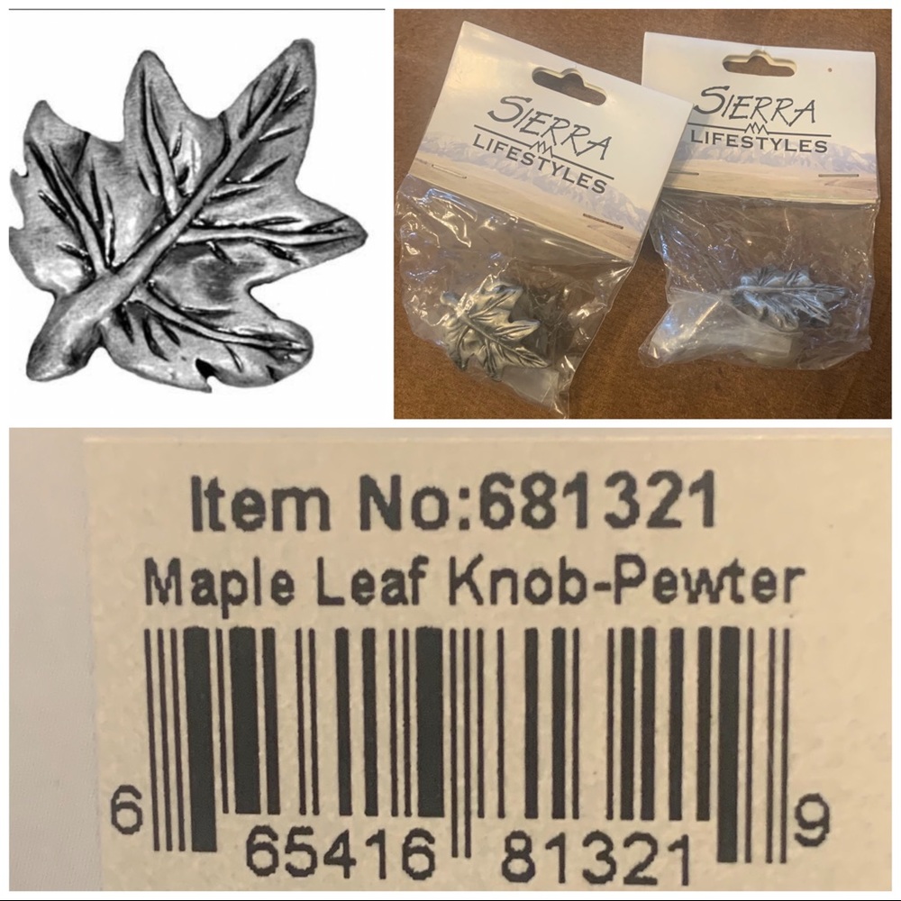 Sierra Lifestyles 681321 Maple Leaf Pewter Cabinet Drawer Knobs Set Of 2 New Pkg